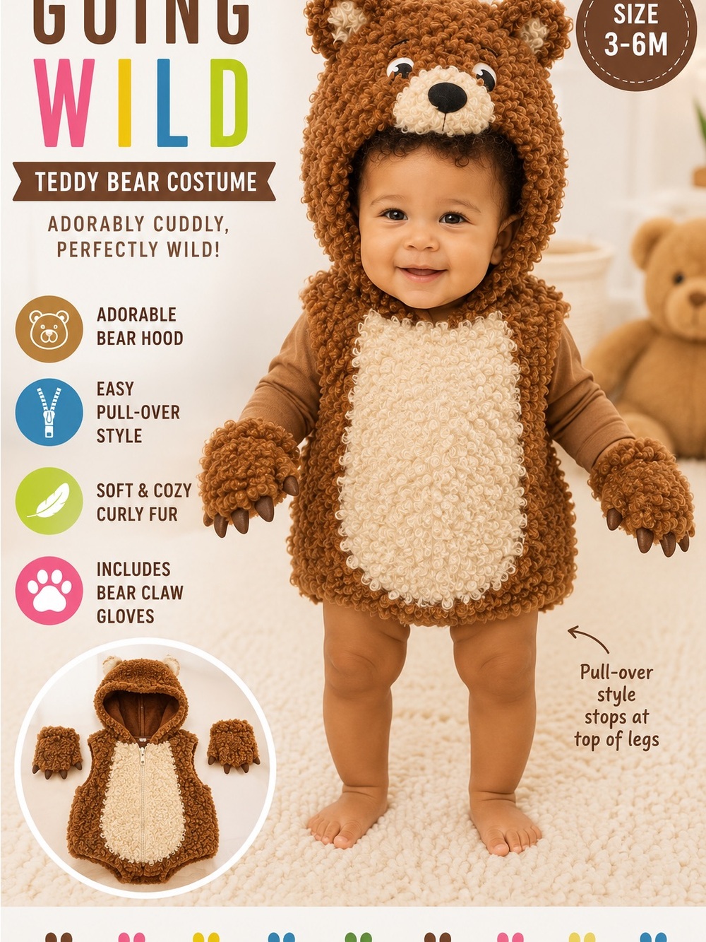 Going Wild Teddy Bear Costume for Baby - Brown